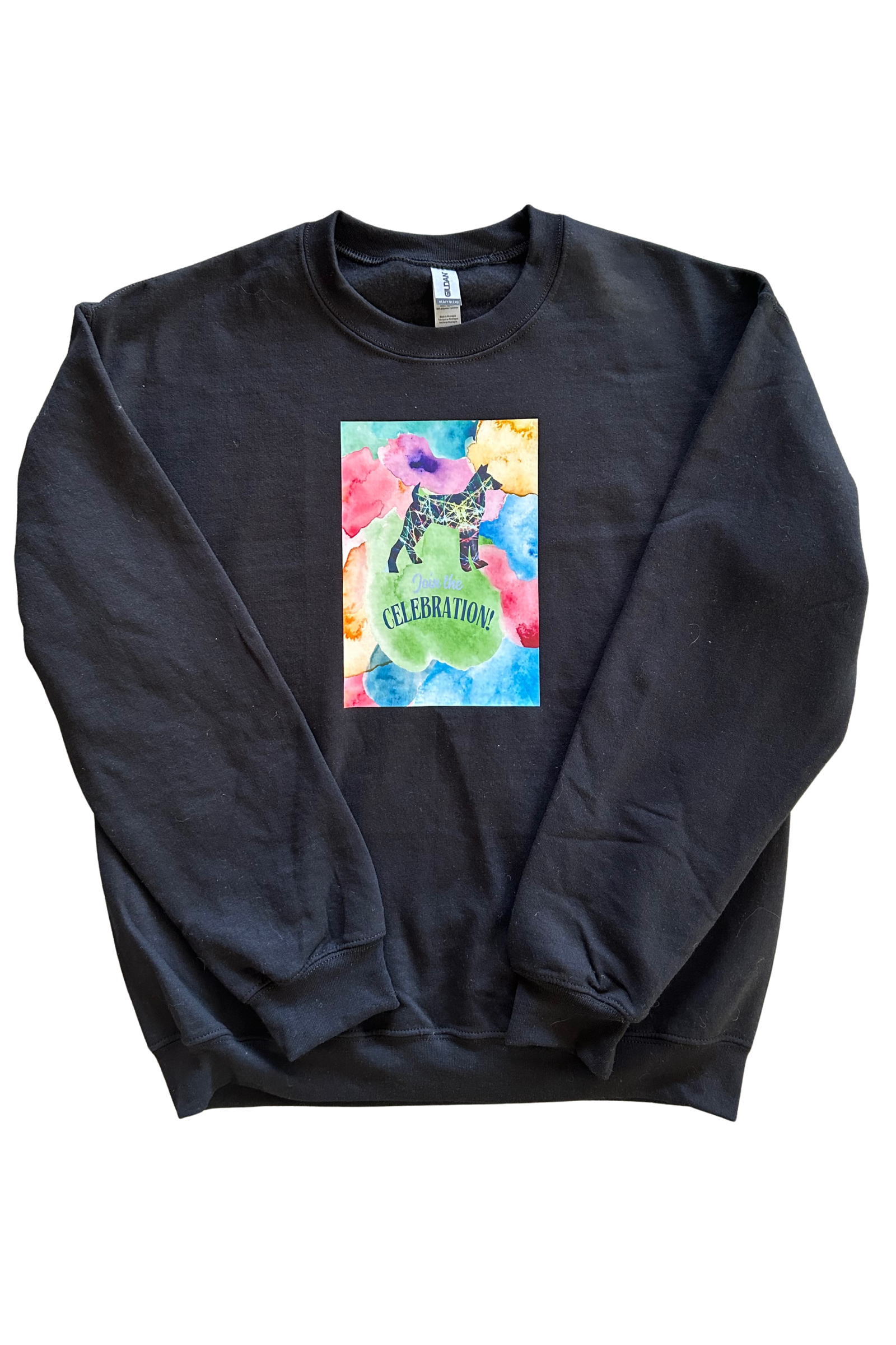 ** BLACK ADULT CREW NECK SWEATSHIRT- Colourful Dog Celebration
