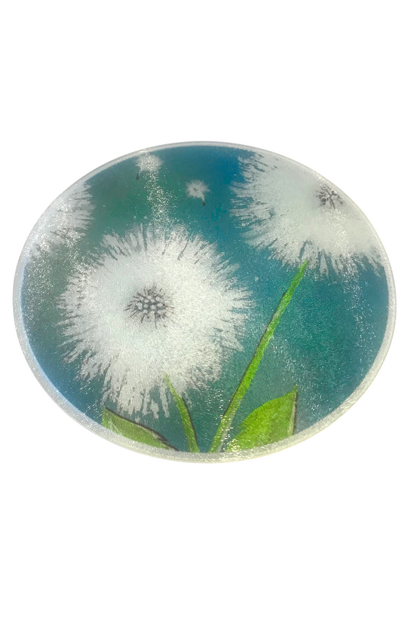 ***A Frosted glass chopping board with a two daisy design Independent