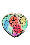 *** A hummingbird flowers heart shaped compact mirror
