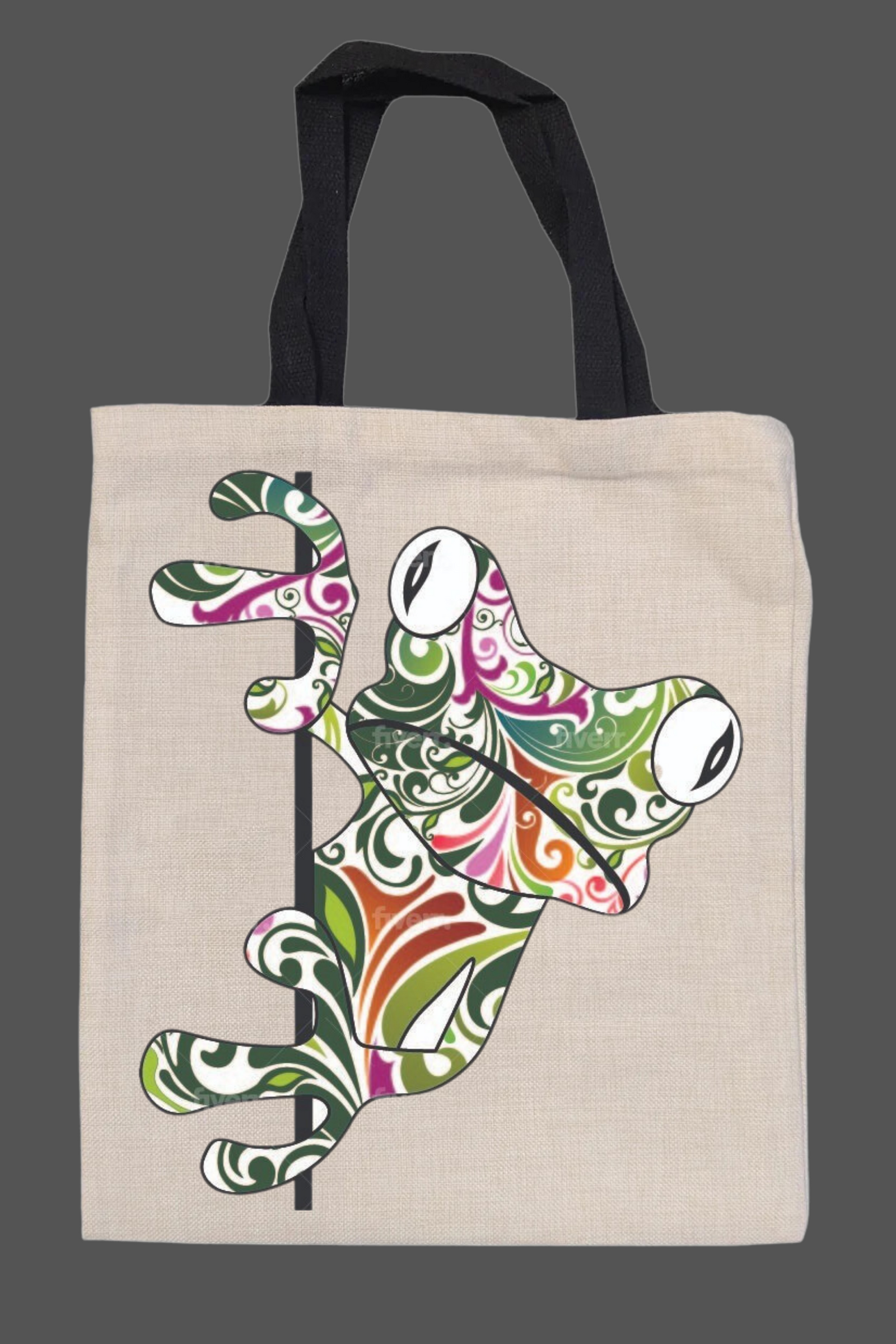 **Frog tote bag with black handles