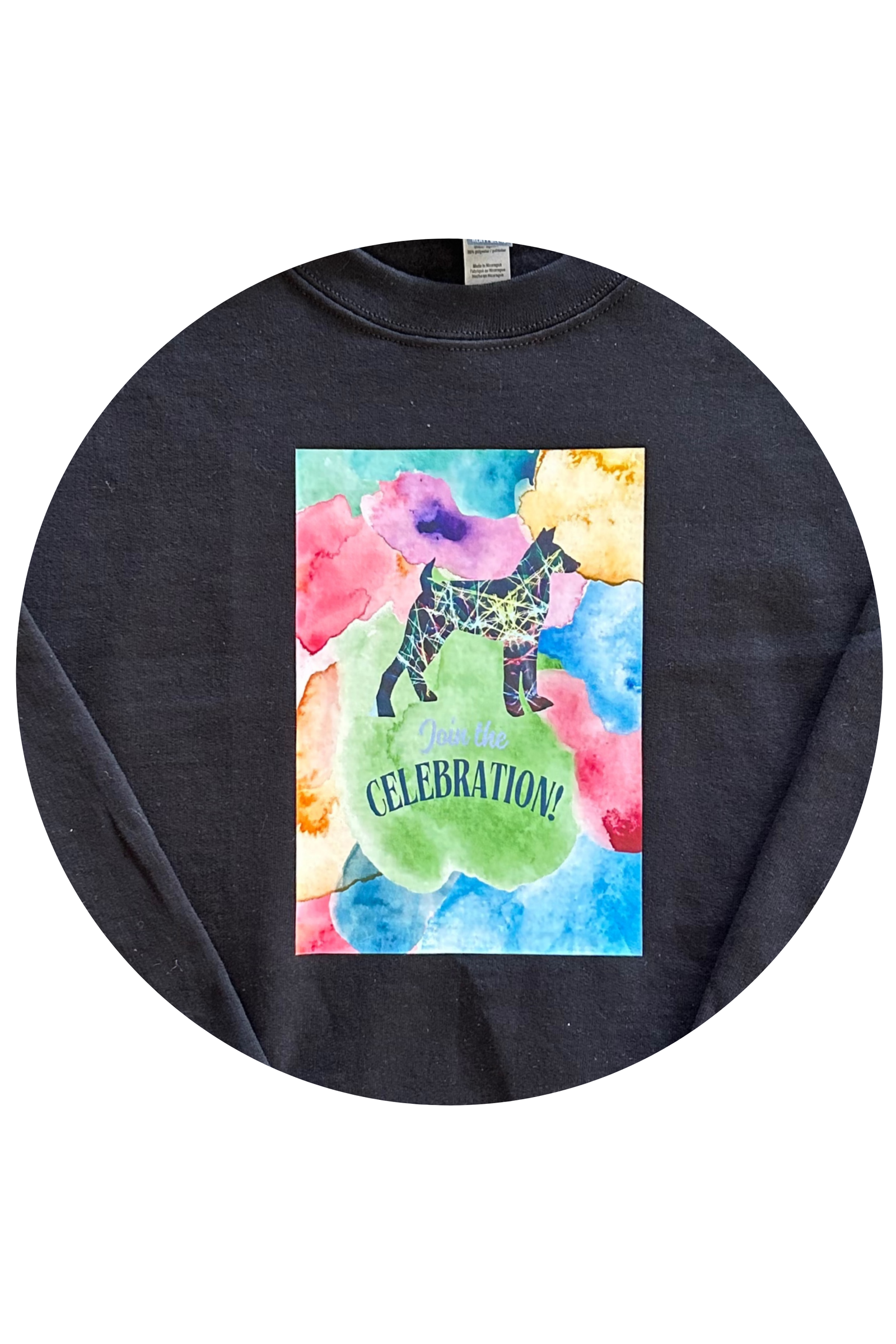 ** BLACK ADULT CREW NECK SWEATSHIRT- Colourful Dog Celebration