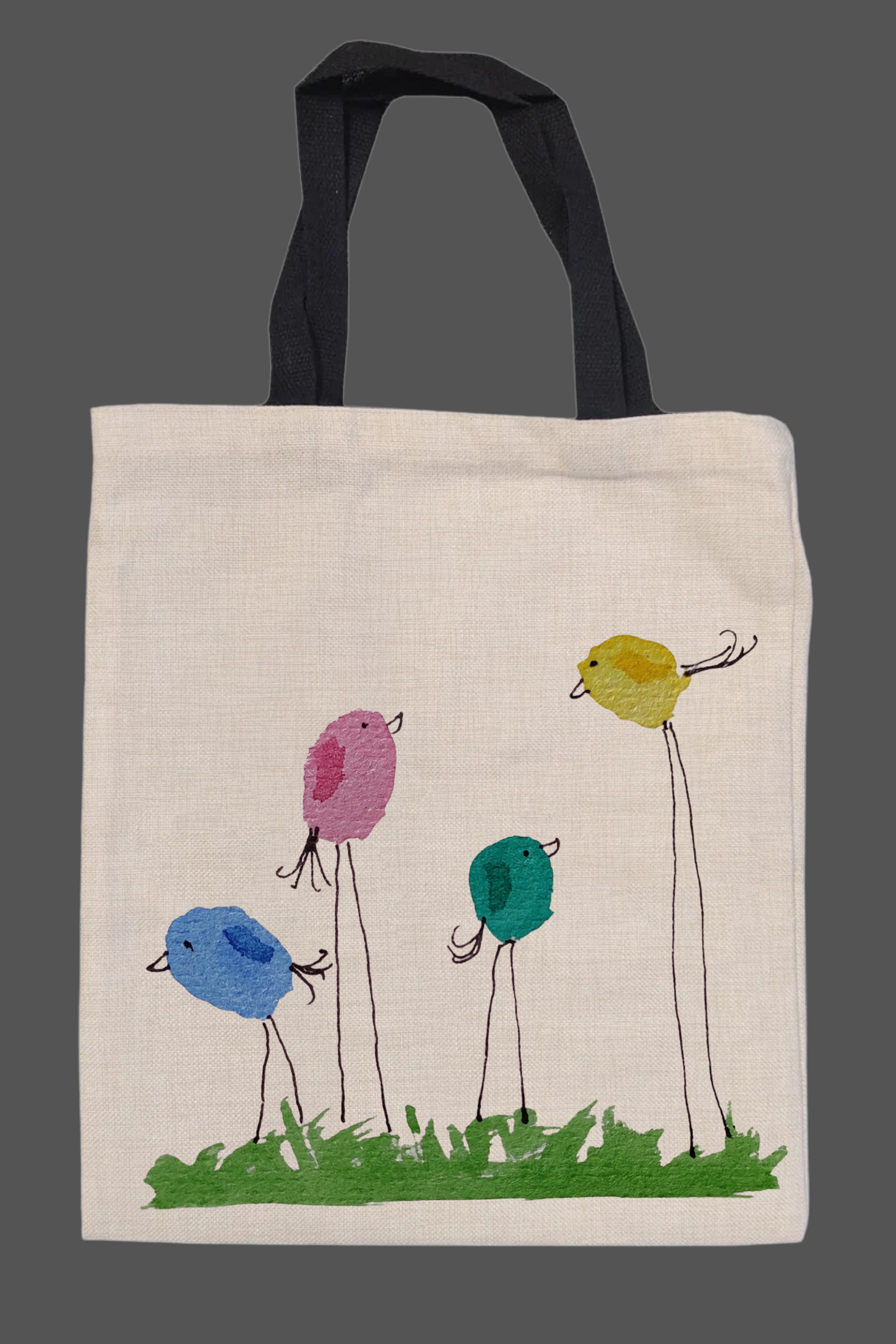 **birds tote bag black handles