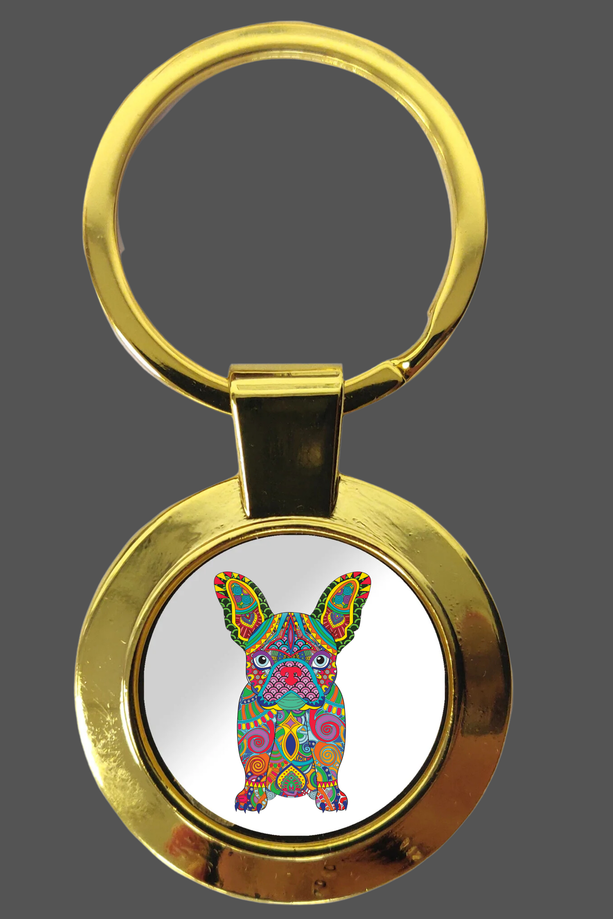 **Ball dog detailed design Gold circular metal keyring