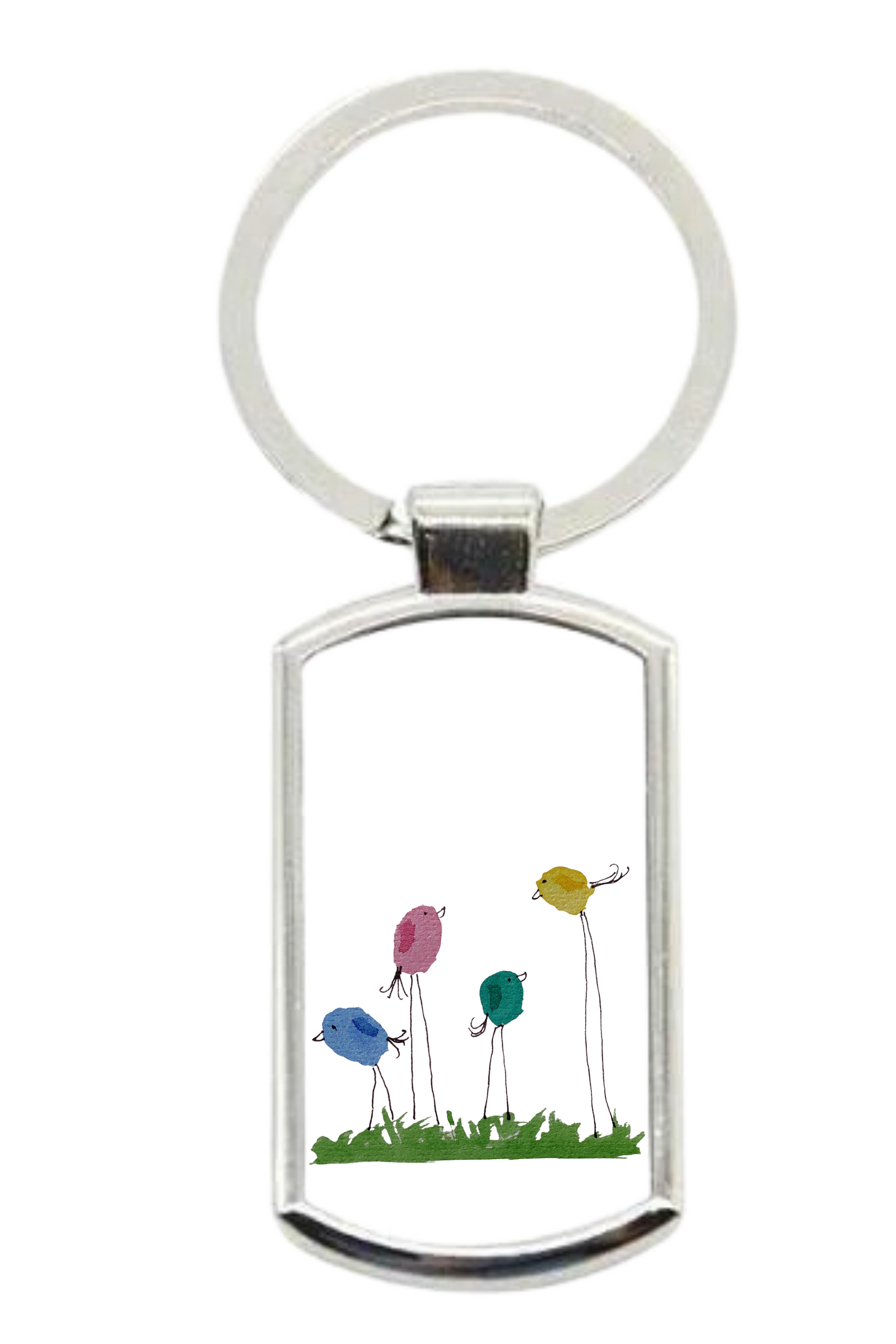 **Birds silver metal keyring