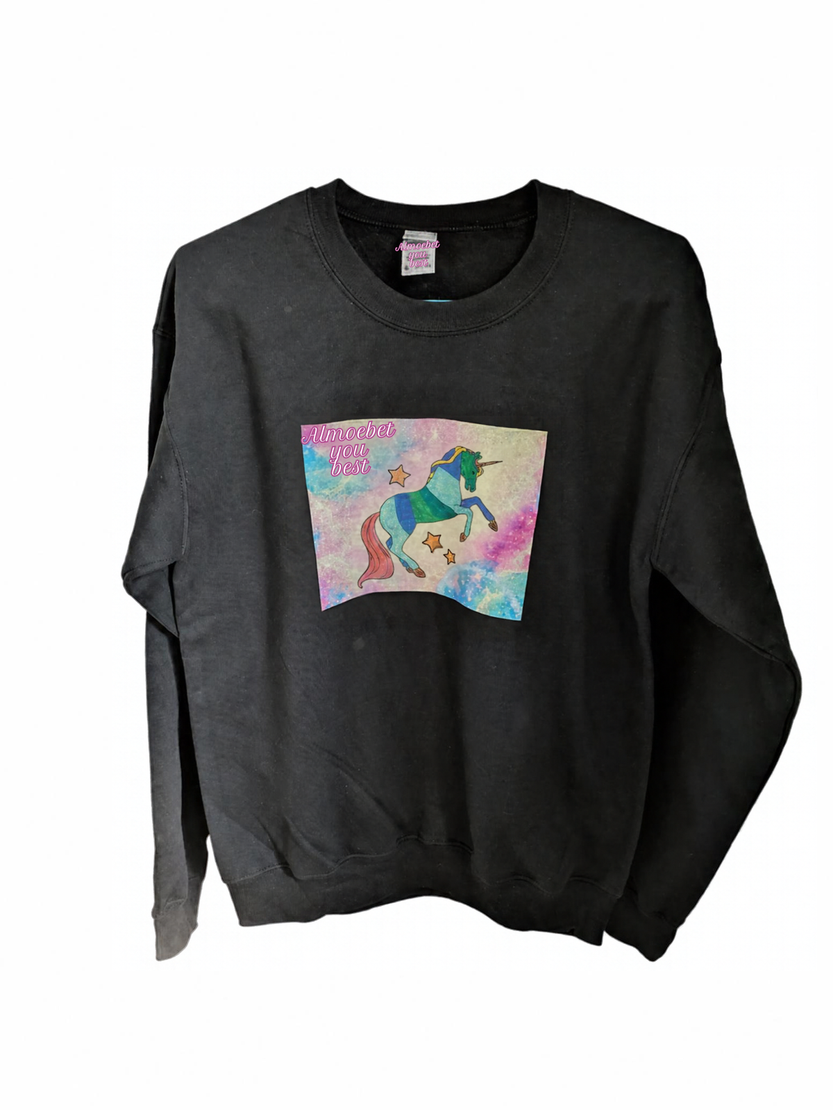 Black Adult Crew Neck Sweatshirt - Colourful Unicorn