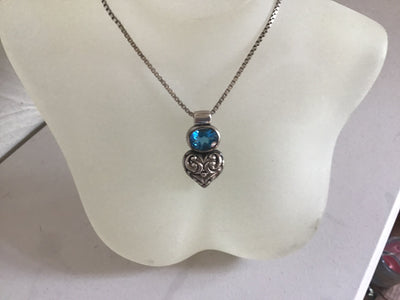 Stunning Bali hand-carved 925 silver Swiss Blue Topaz and silver heart