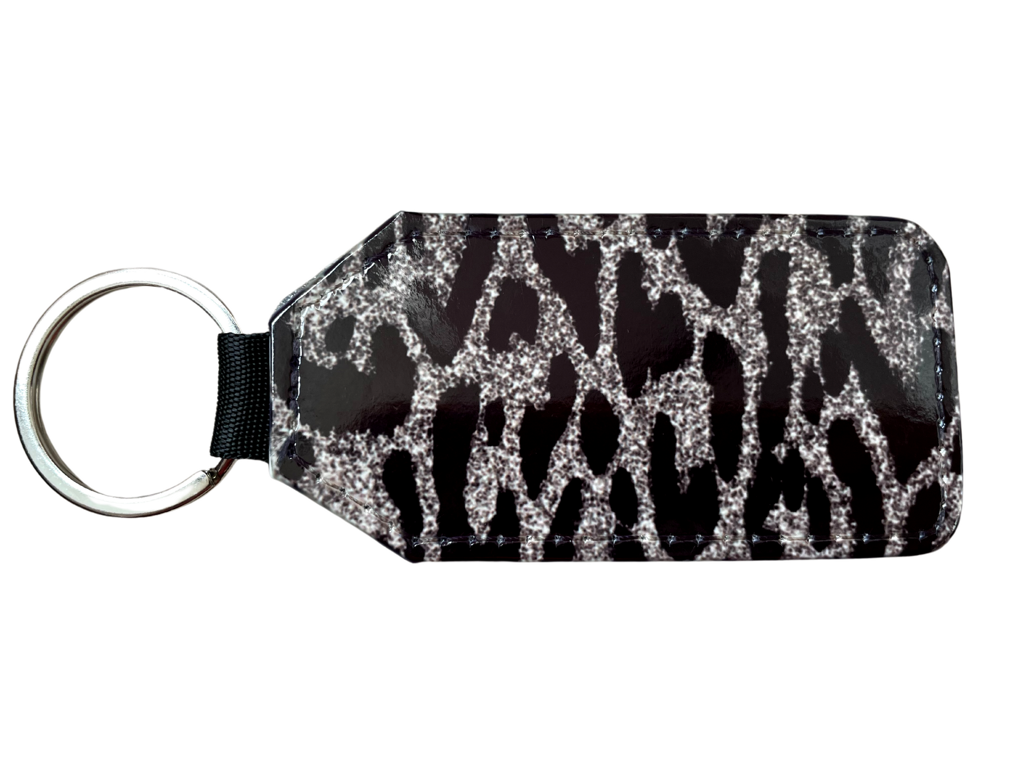 *Keyring in silver and black leopard print design