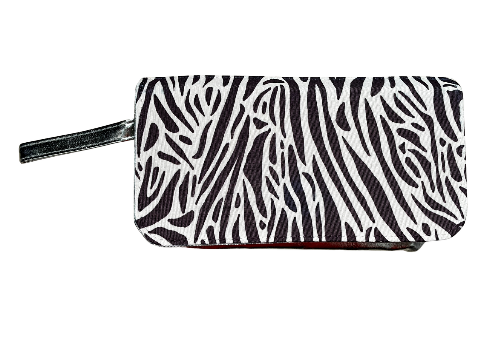 *Silver Cosmetic Bag in a zebra print design