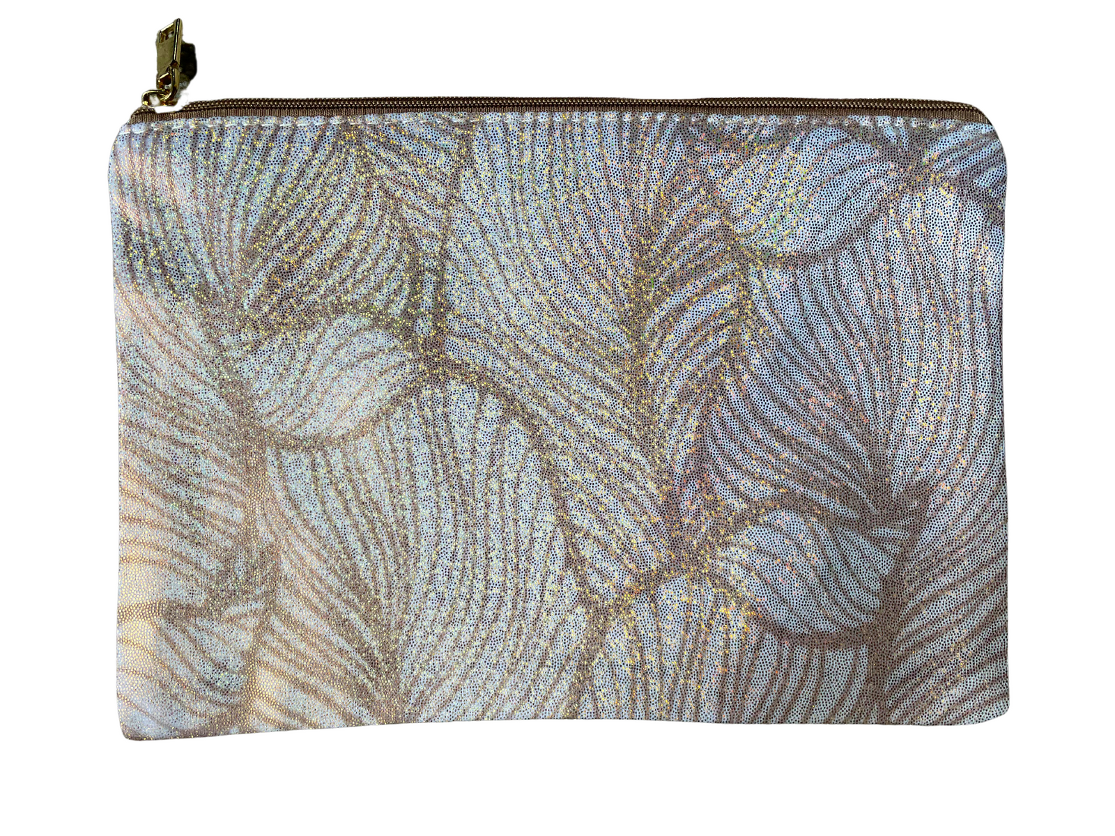 *Glittery cosmetic bag in gold leaf design