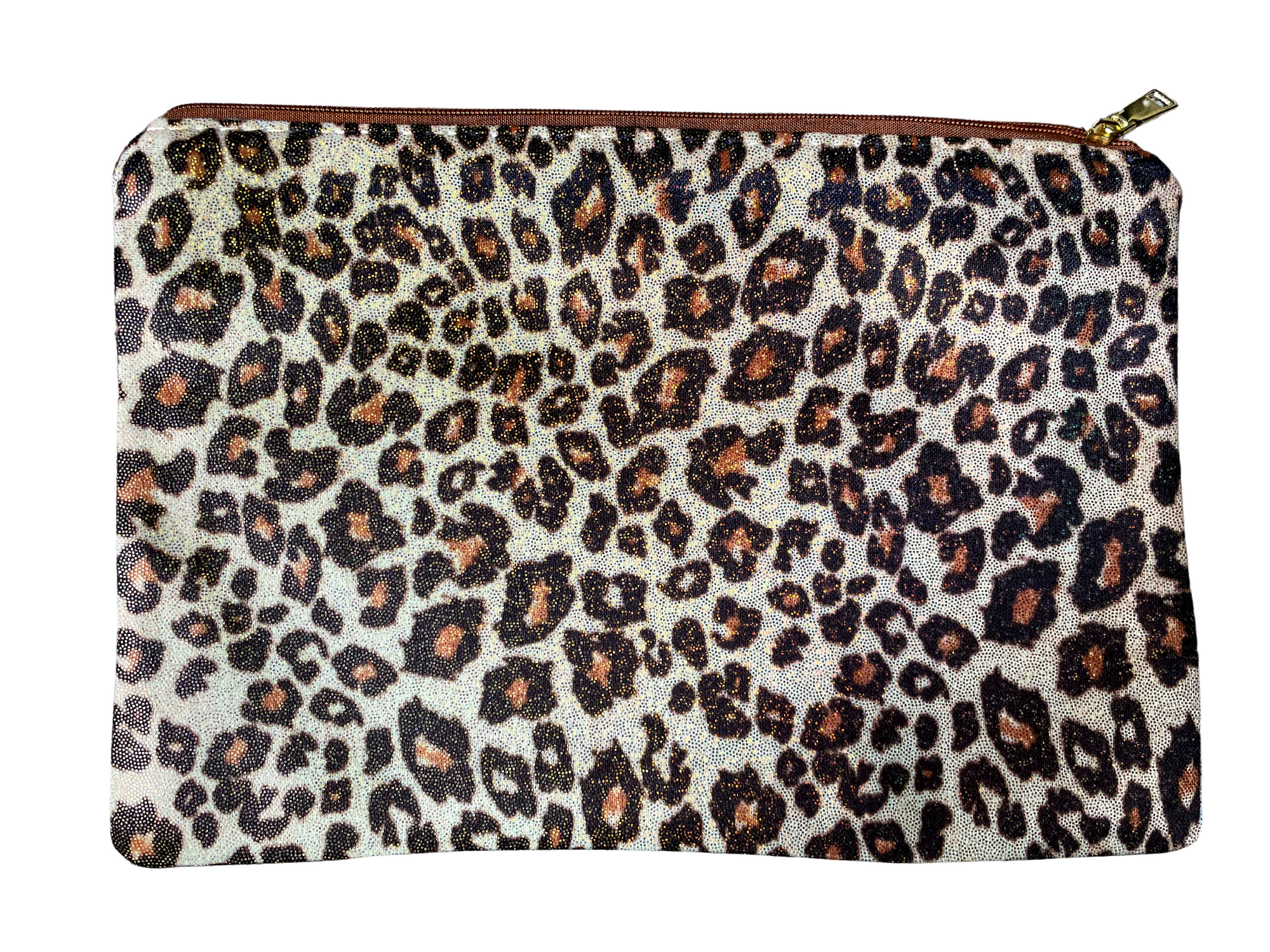 *Glittery cosmetic bag in leopard print design