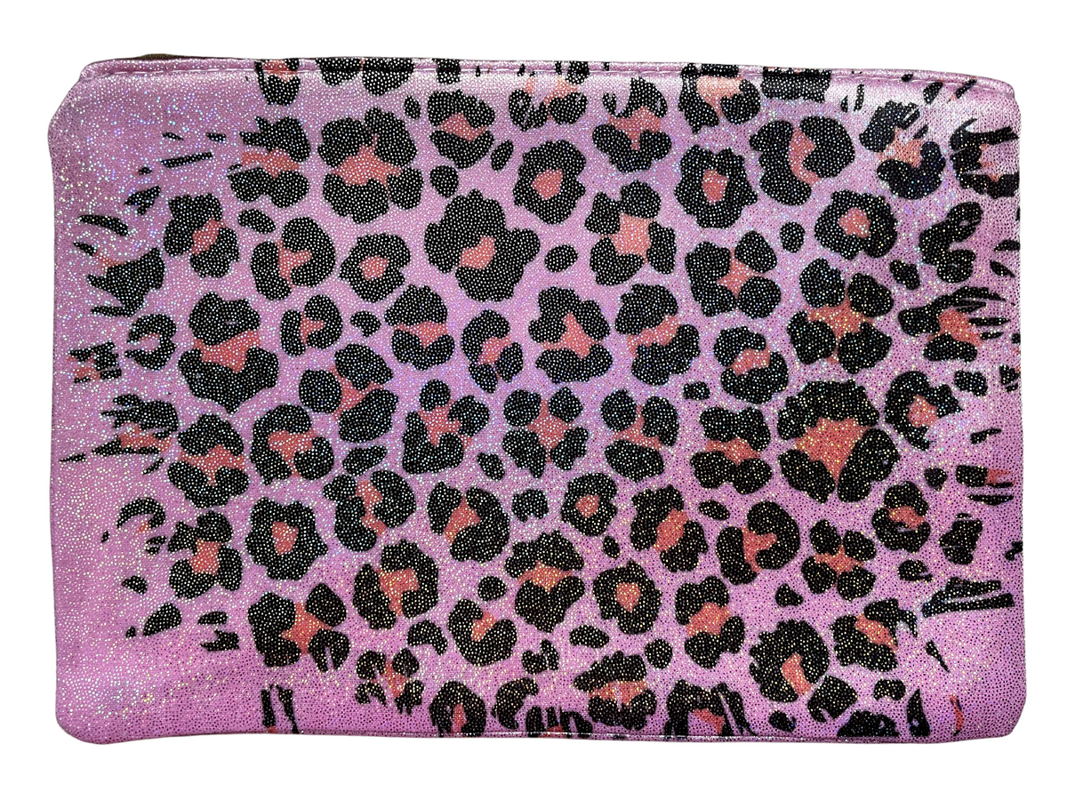 *Glittery pink cosmetic bag leopard splash design