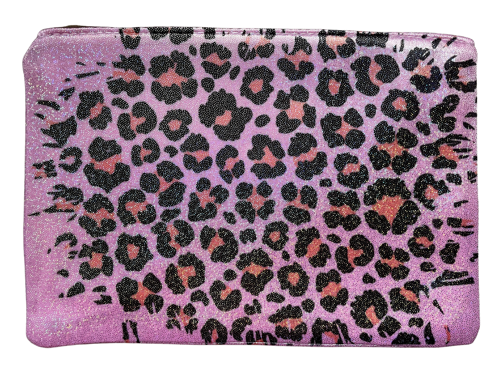 *Glittery pink cosmetic bag leopard splash design